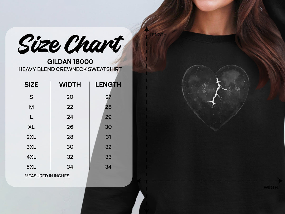 Distressed Broken Heart Black Gildan 18000 Sweatshirt