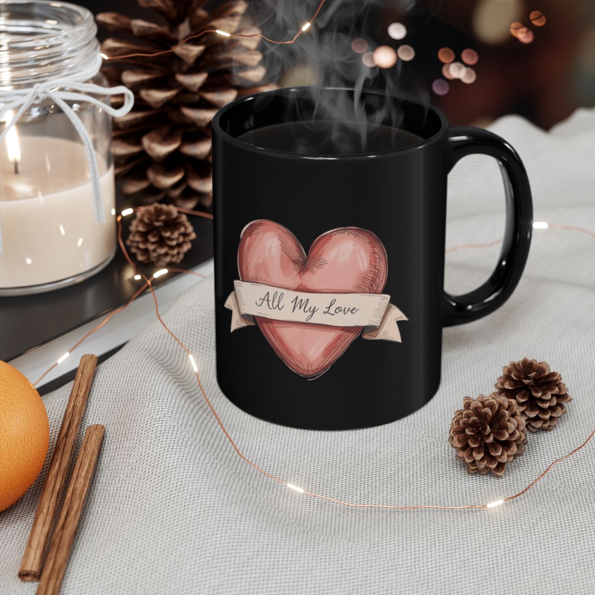 All My Love Heart Design Black Coffee Mug