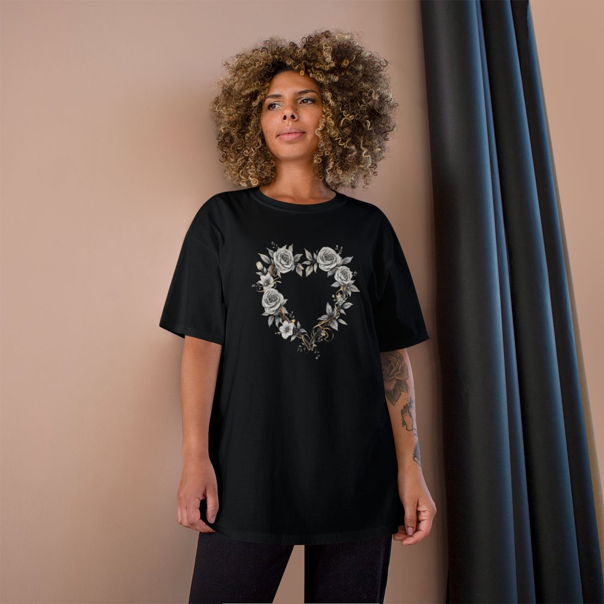 Rose and Heart Wreath design on a Champion Tee