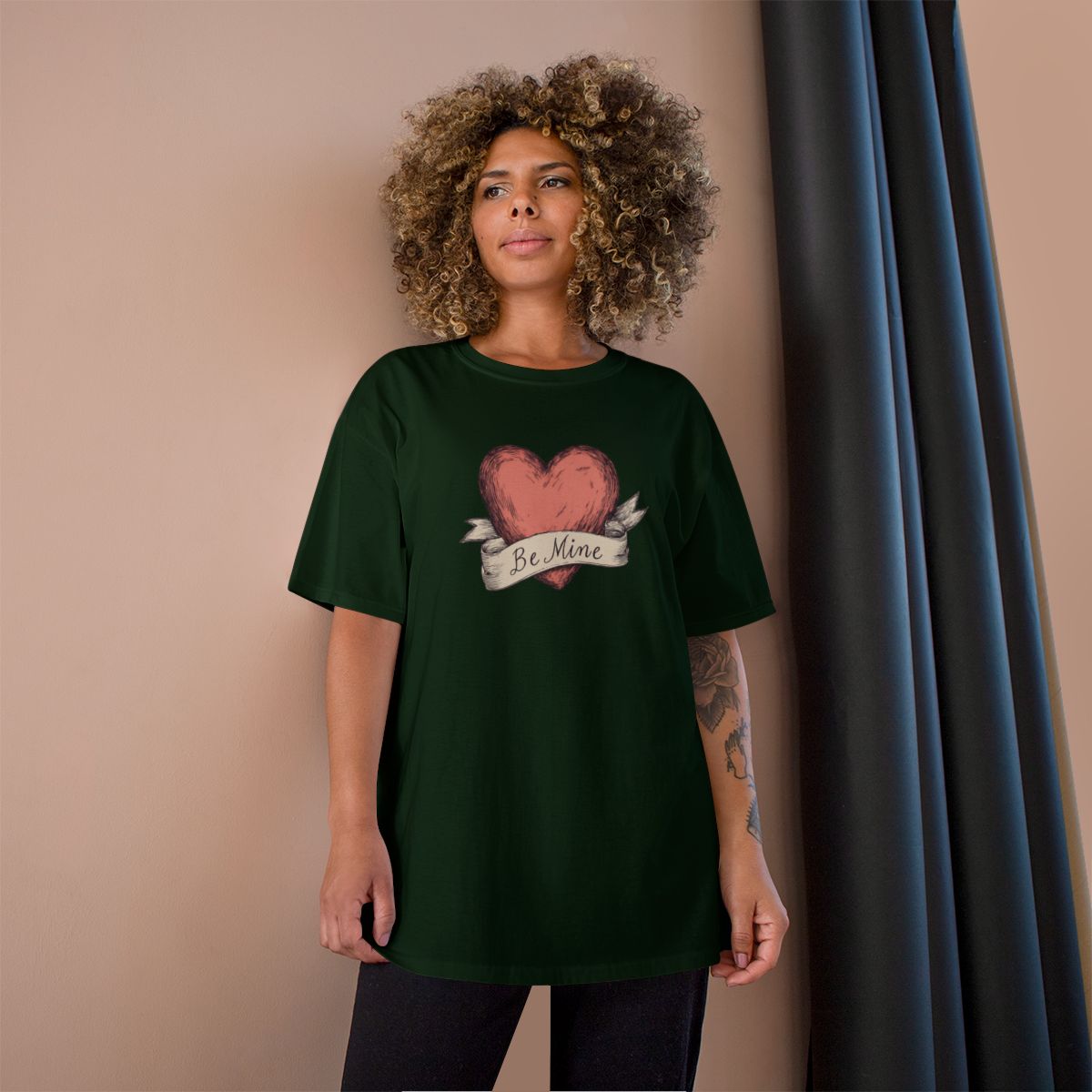 Be Mine phrase on a Champion Tee