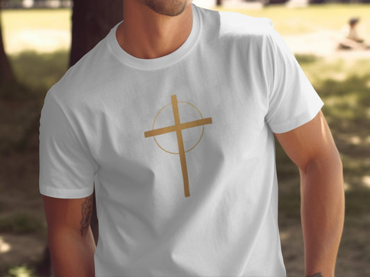 White shirt golden cross circle design product type