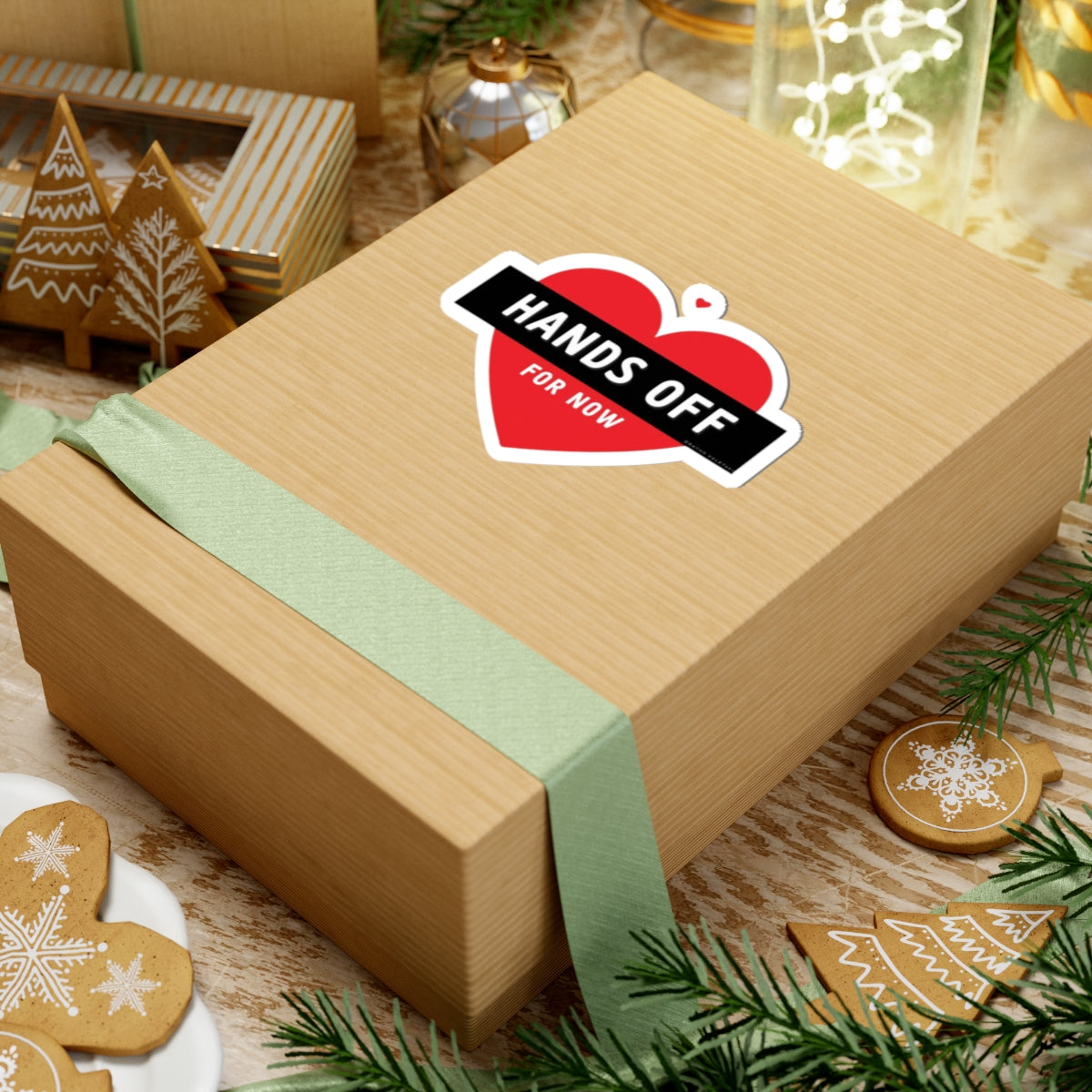Hands Off For Now Sticker on Gift Box Decorative Item