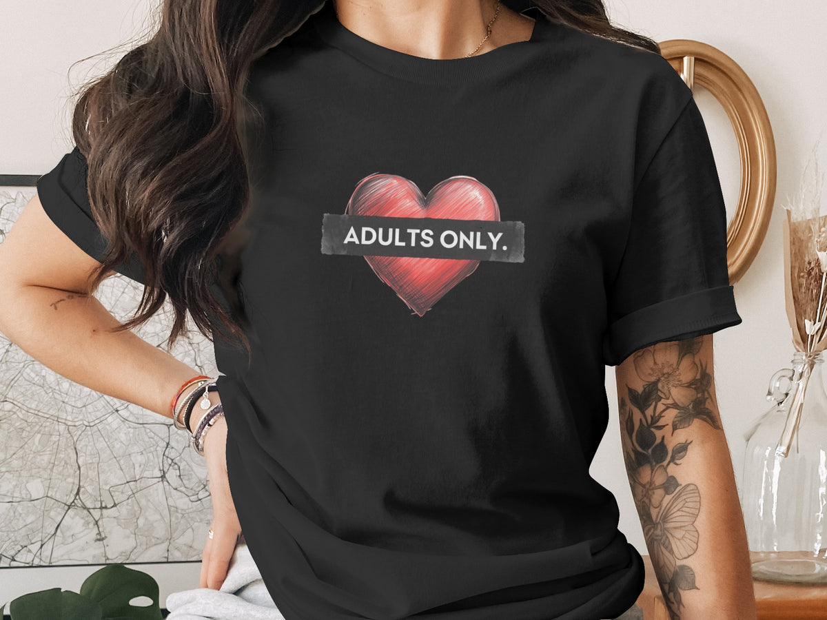Adults Only Heart Graphic Design Shirt for Fun and Style