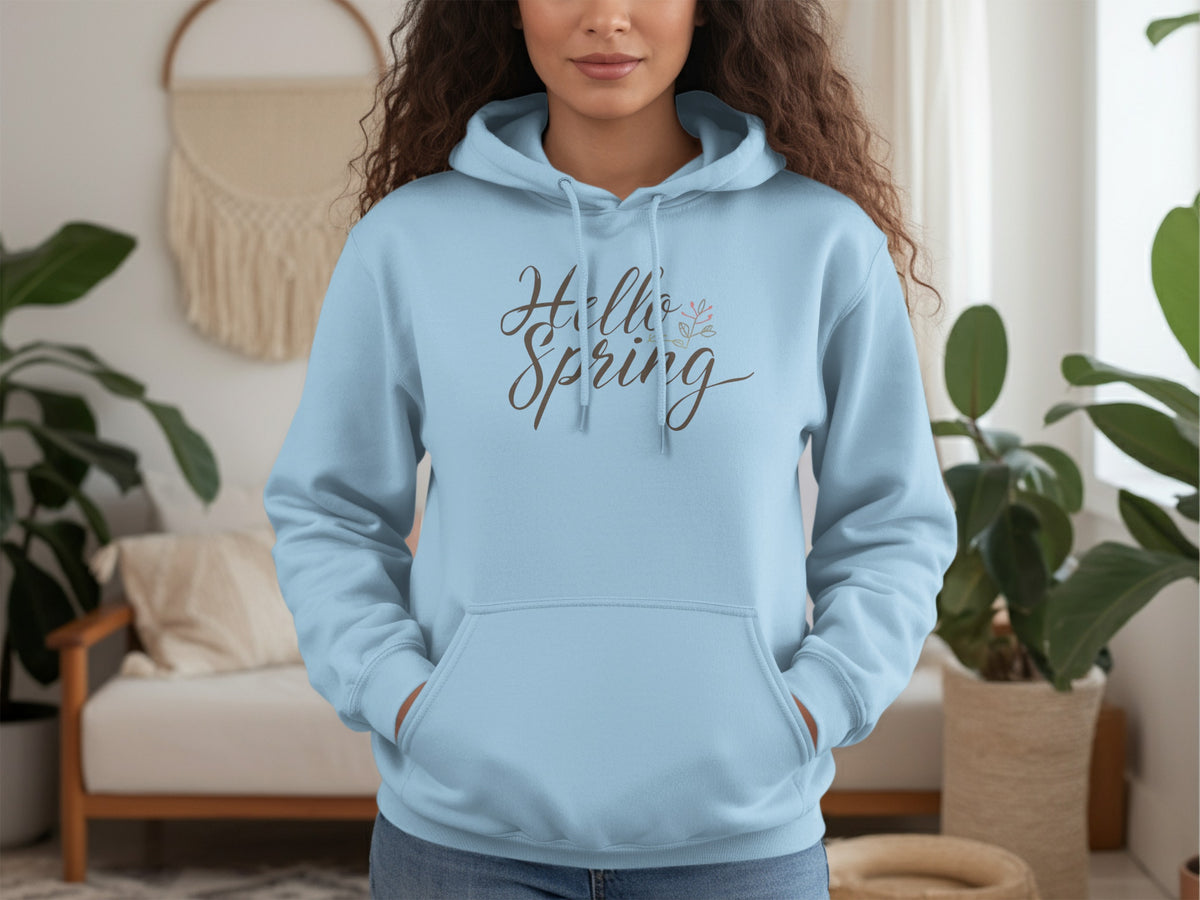 Hello Spring Hoodie with Handwritten Script Design