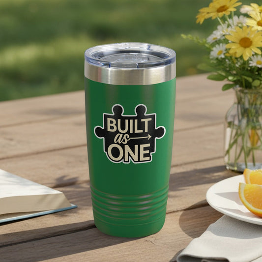 Built As One Green Insulated Tumbler with Puzzle Design