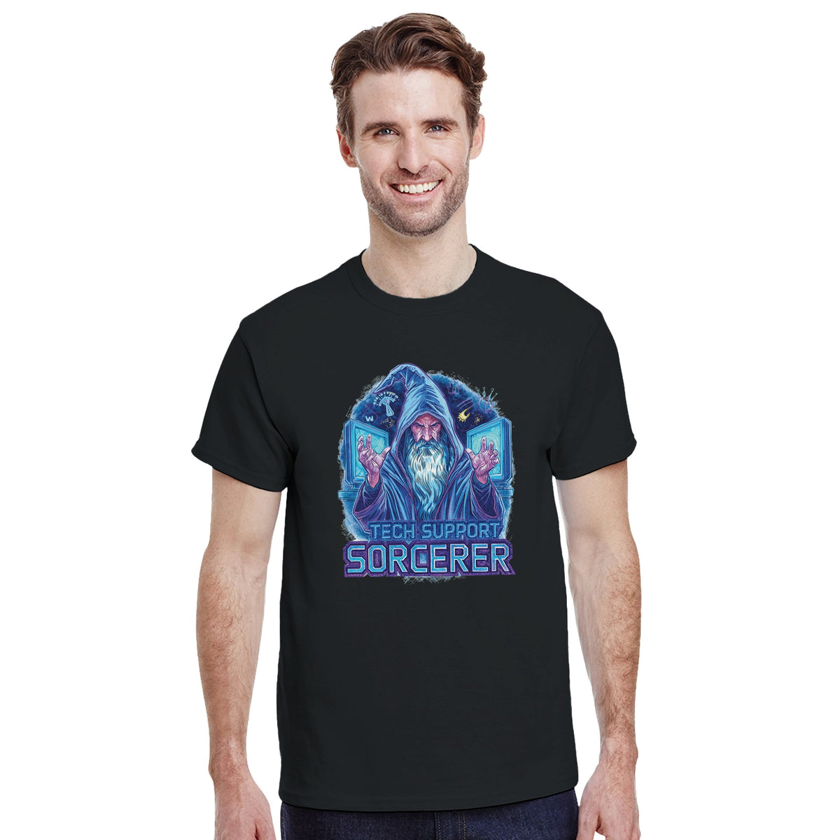 Tech Support Sorcerer graphic design on a Heavyweight T-shirt
