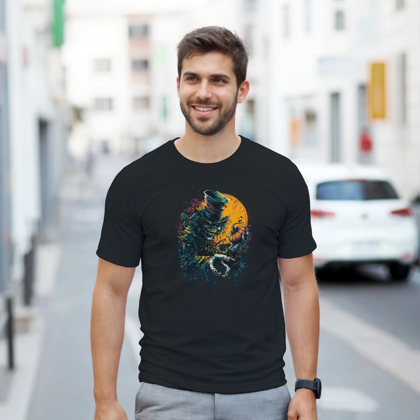 Sinister Pumpkin Scarecrow on a Heavyweight T-shirt