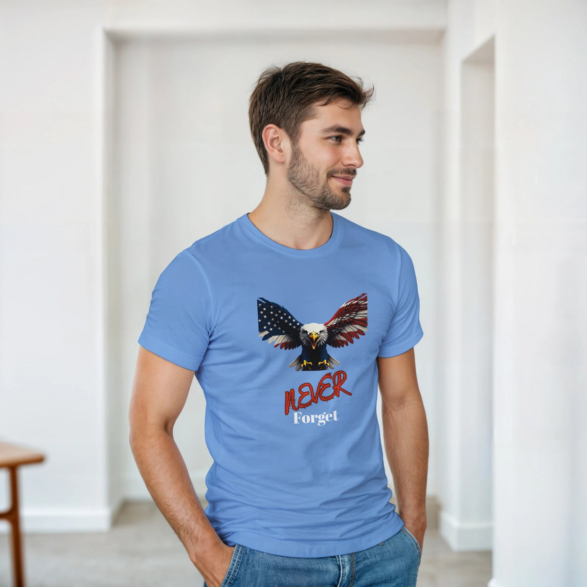 Never Forget Patriotic Eagle on a Heavyweight T-shirt