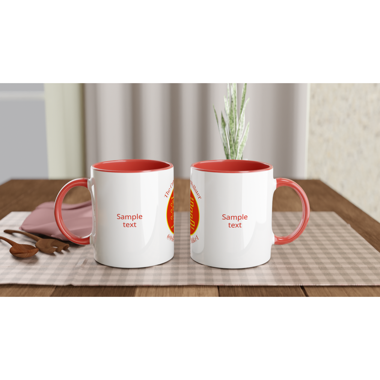 Curious Pollster logo on an 11oz ceramic mug