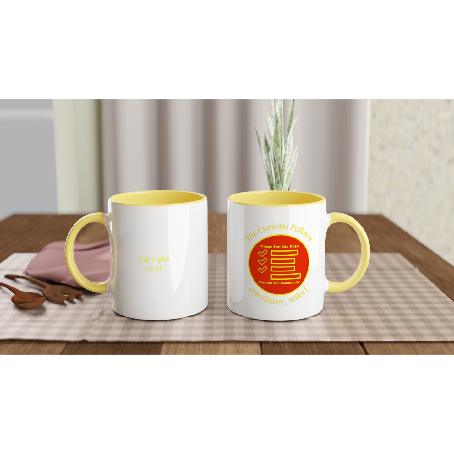Curious Pollster logo on an 11oz ceramic mug