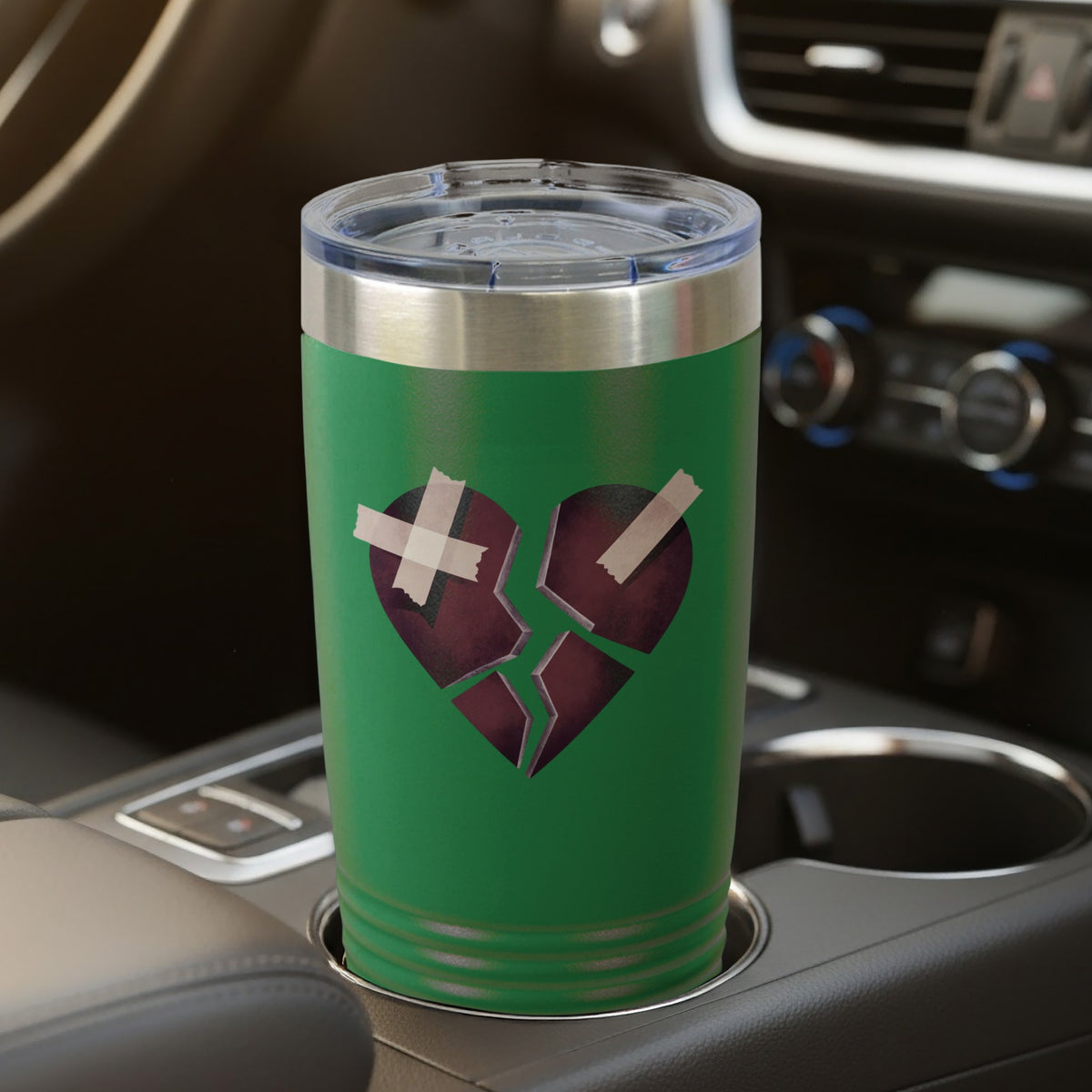 Green Drink Tumbler with Broken Heart Design Cup
