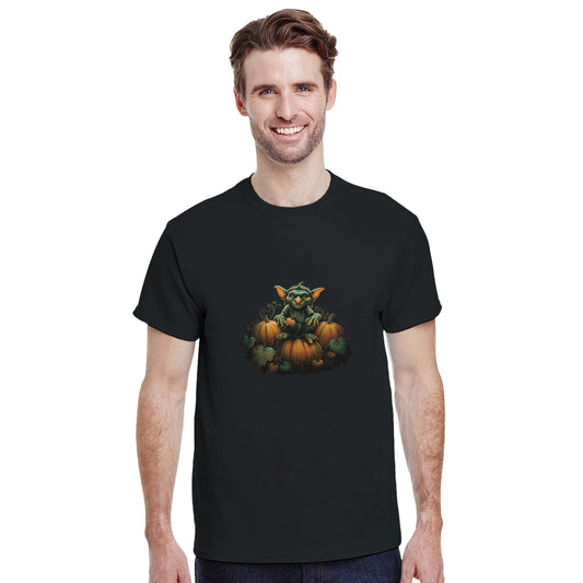 Autumn Goblin & Pumpkins on a Heavyweight T-shirt
