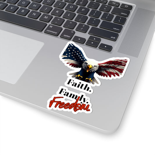 Faith. Family. Freedom Patriotic Eagle on a Kiss-Cut Stickers
