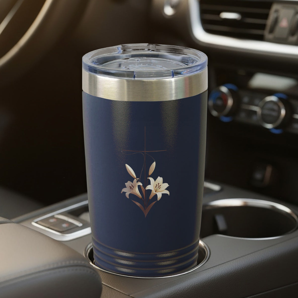 Navy Blue Cross Lily Design Drink Tumbler product type