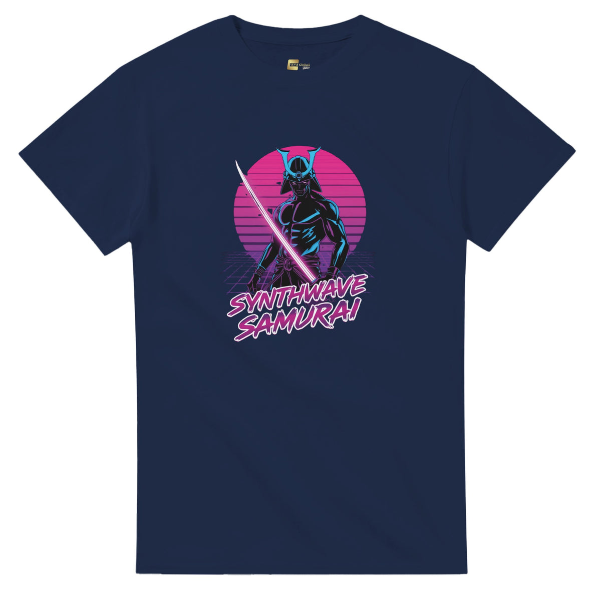Synthwave Samurai graphic design on a Heavyweight T-shirt