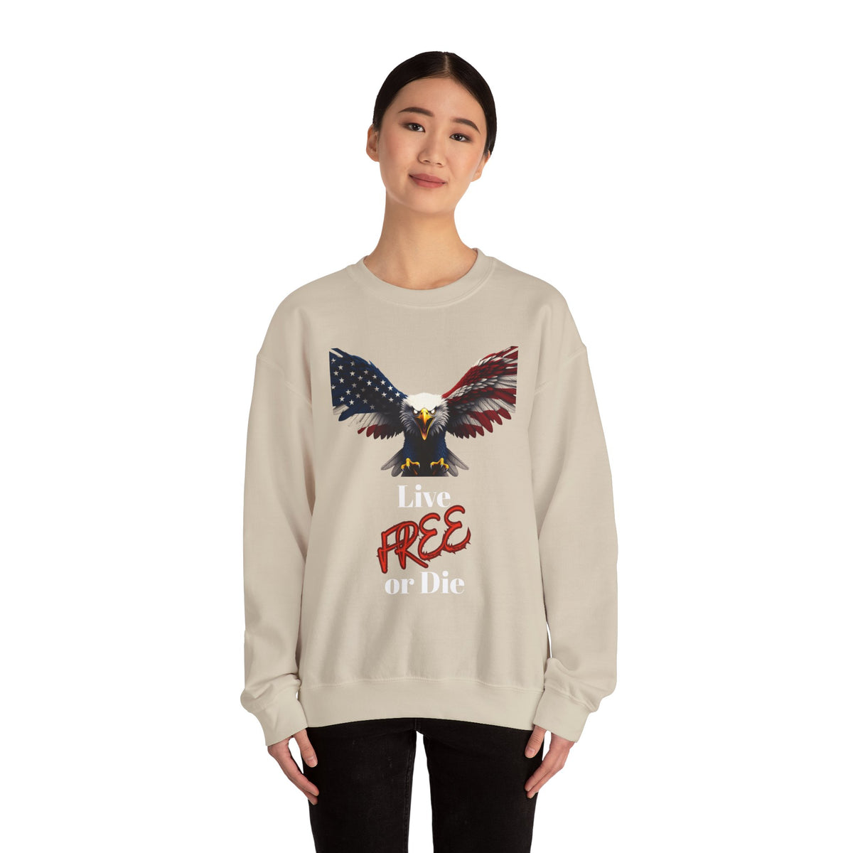 Live Free Or Die Patriotic Eagle text on a Crewneck Sweatshirt