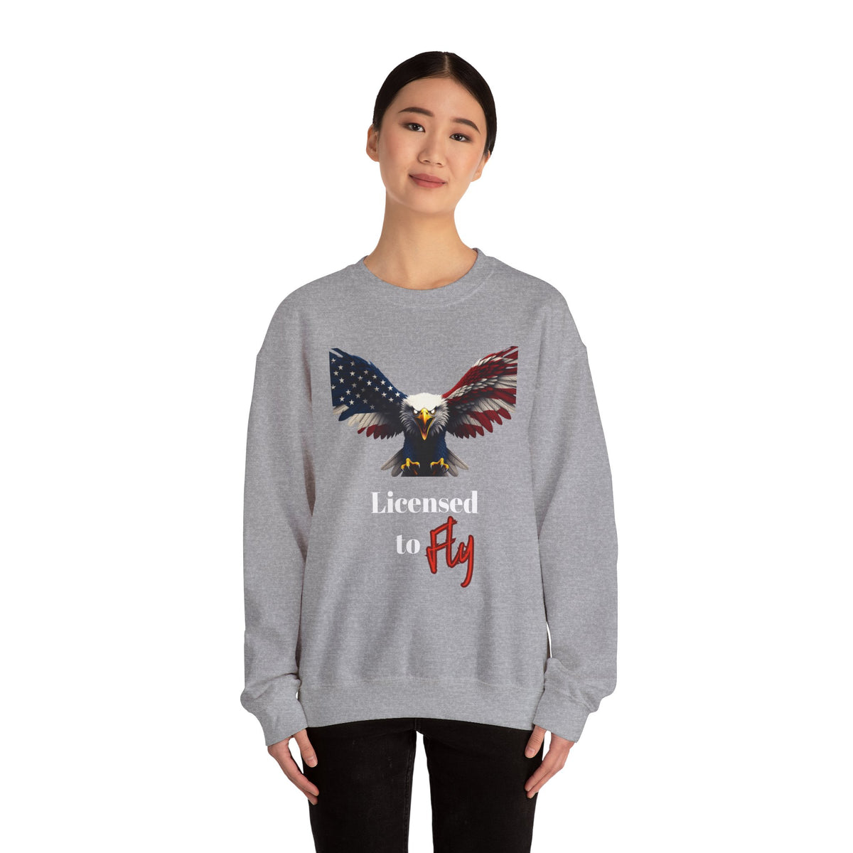 Licensed To Fly Patriotic Eagle text on a Crewneck Sweatshirt