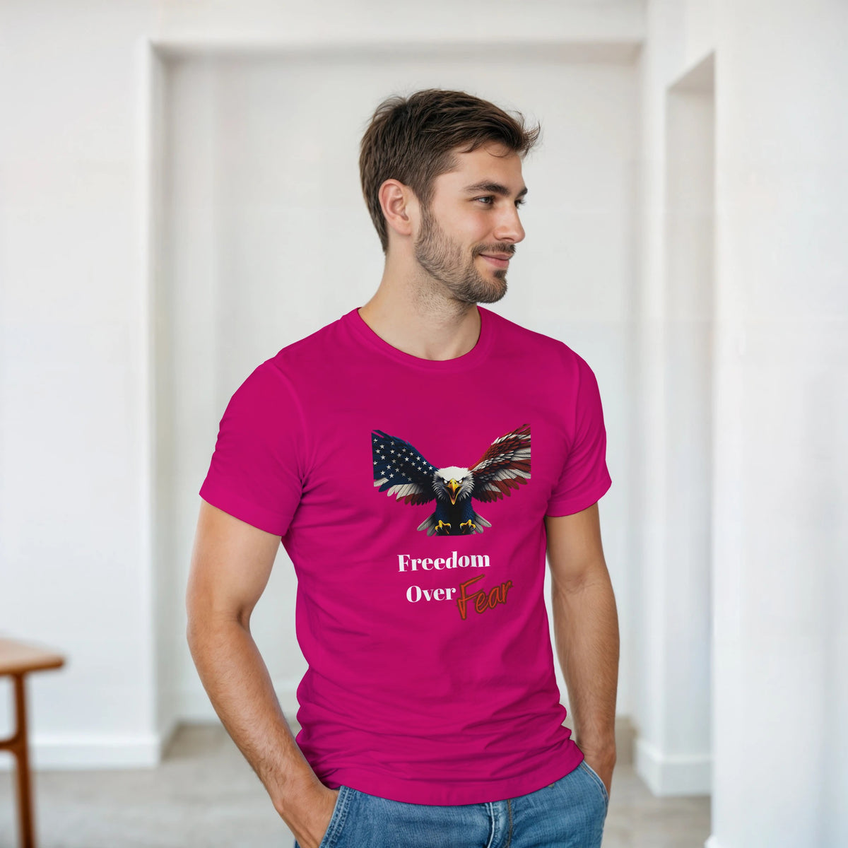 Freedom Over Fear Patriotic Eagle on a Heavyweight T-shirt