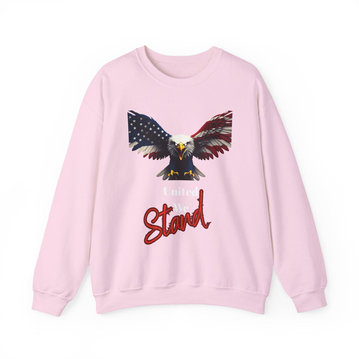 United We Stand Patriotic Eagle text on a Crewneck Sweatshirt