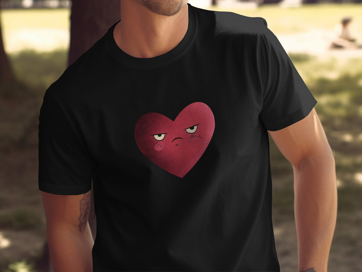 Grumpy Heart Artistic Graphic Black T-Shirt