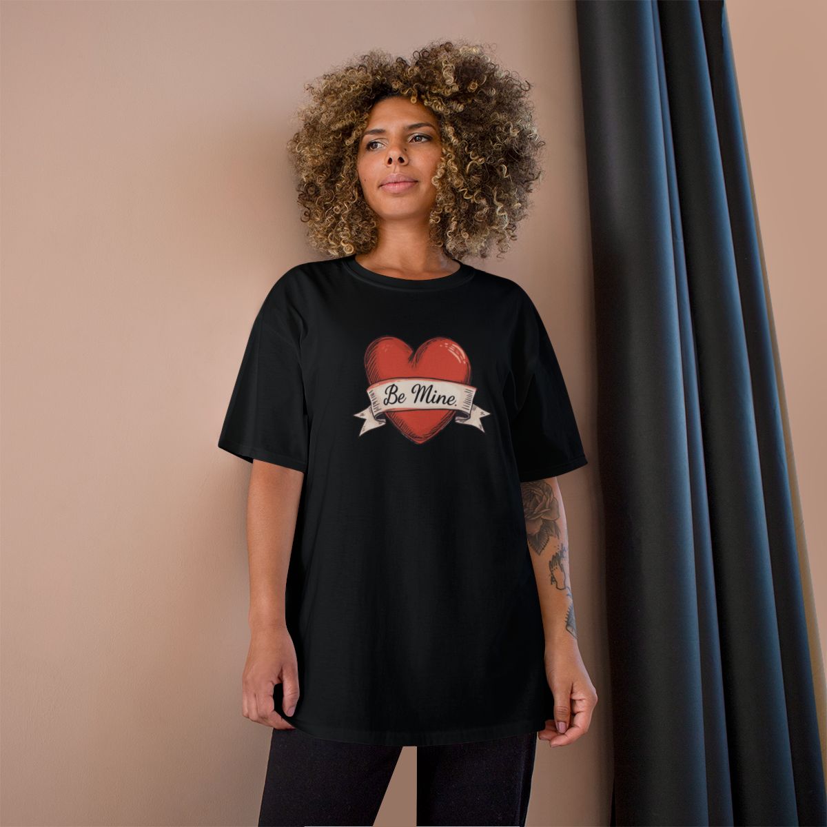 Be Mine phrase on a Champion Tee