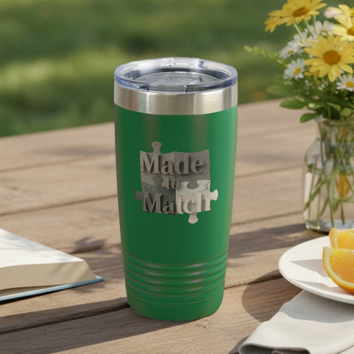 Green Made to Match Puzzle Design Tumbler Cup