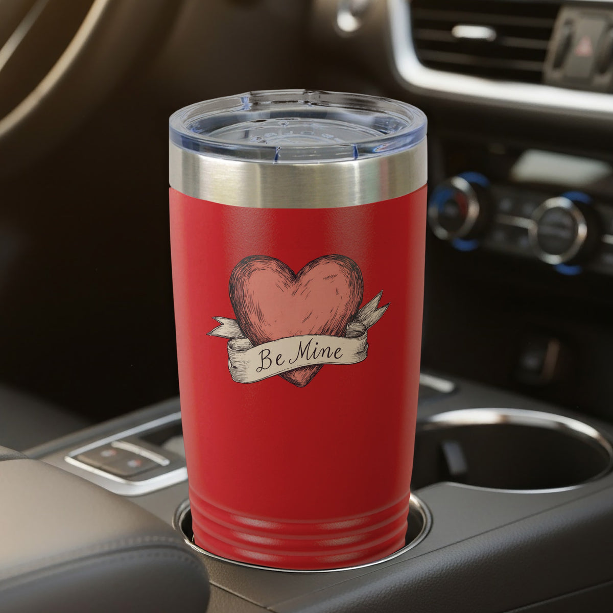 Be Mine Heart Design Red Travel Mug for Valentine's Day