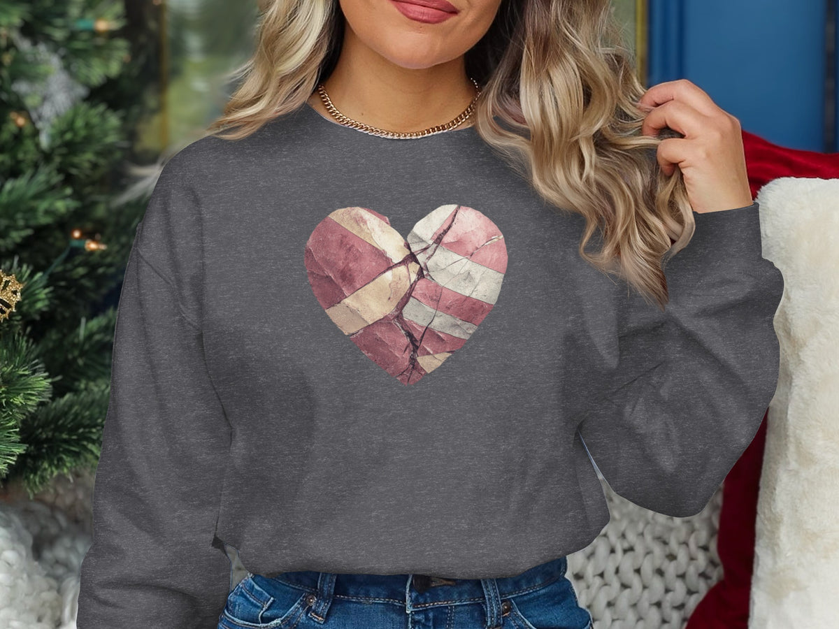 Cracked Heart with Subtle Flag Design Sweatshirt