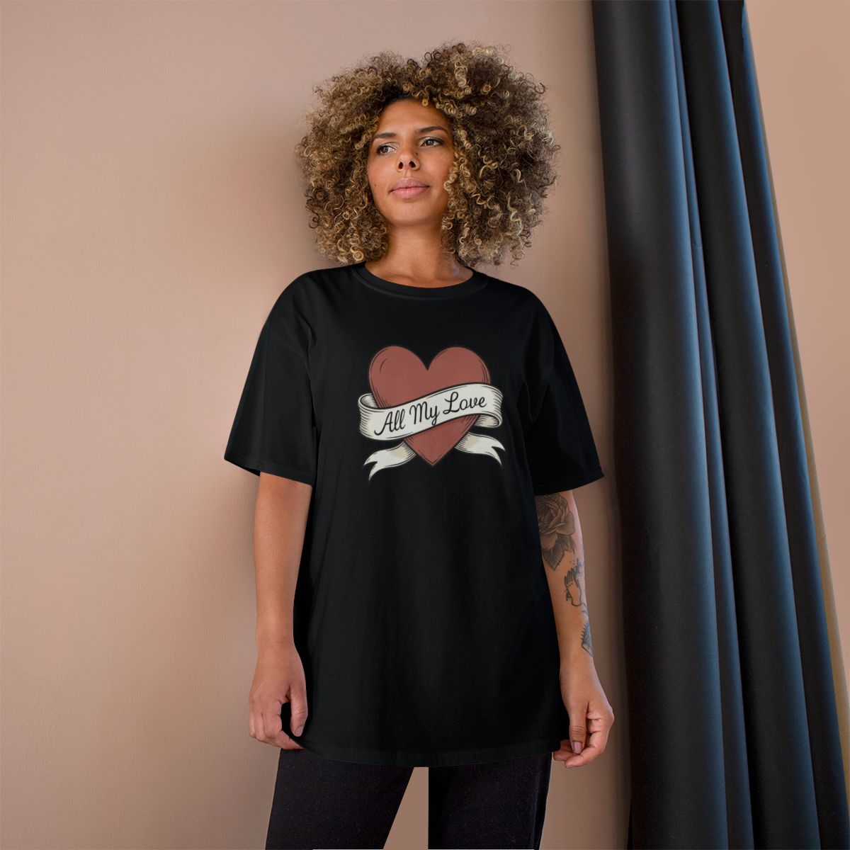 All My Love phrase on a Champion Tee