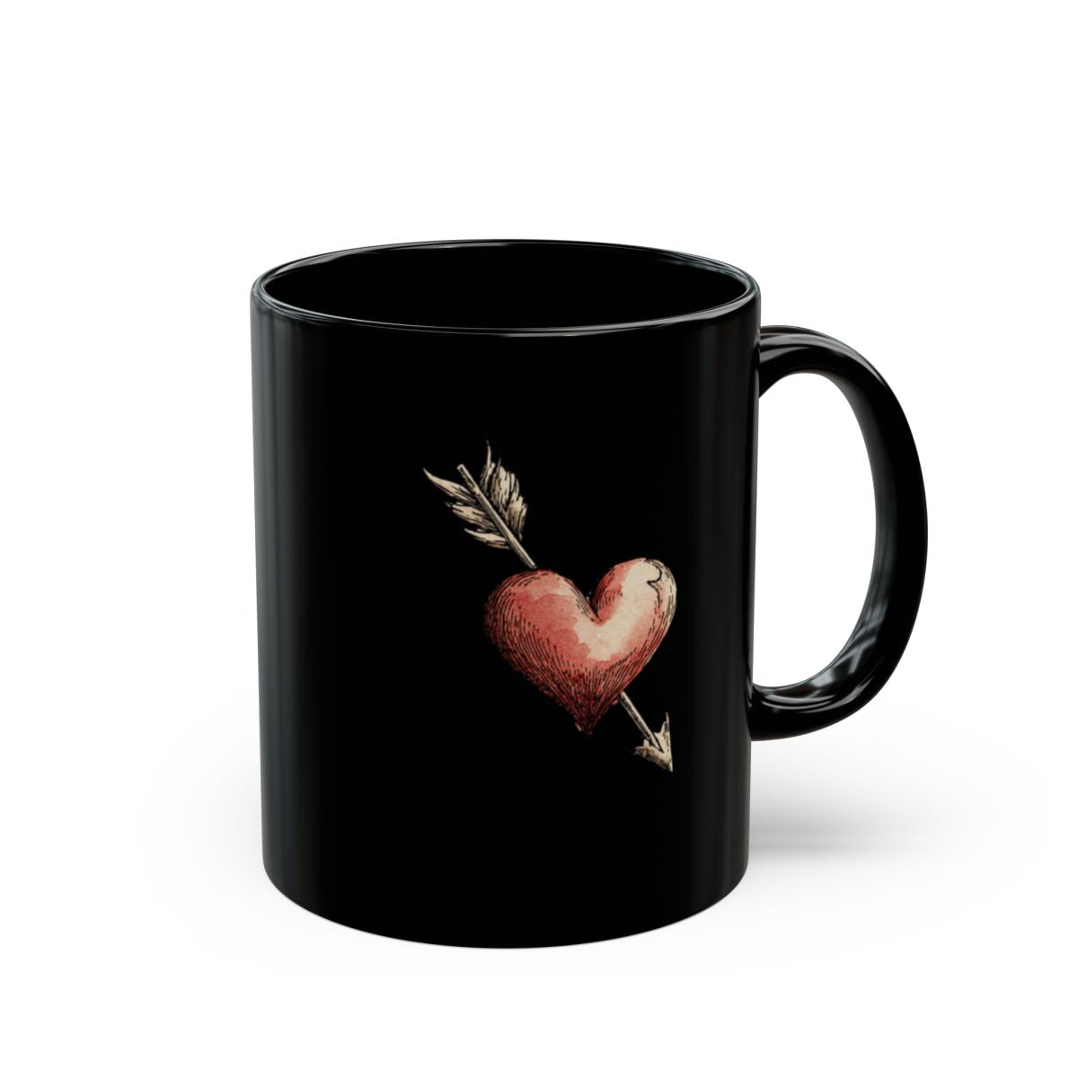Heart with Arrow Vintage Art Design Black Mug