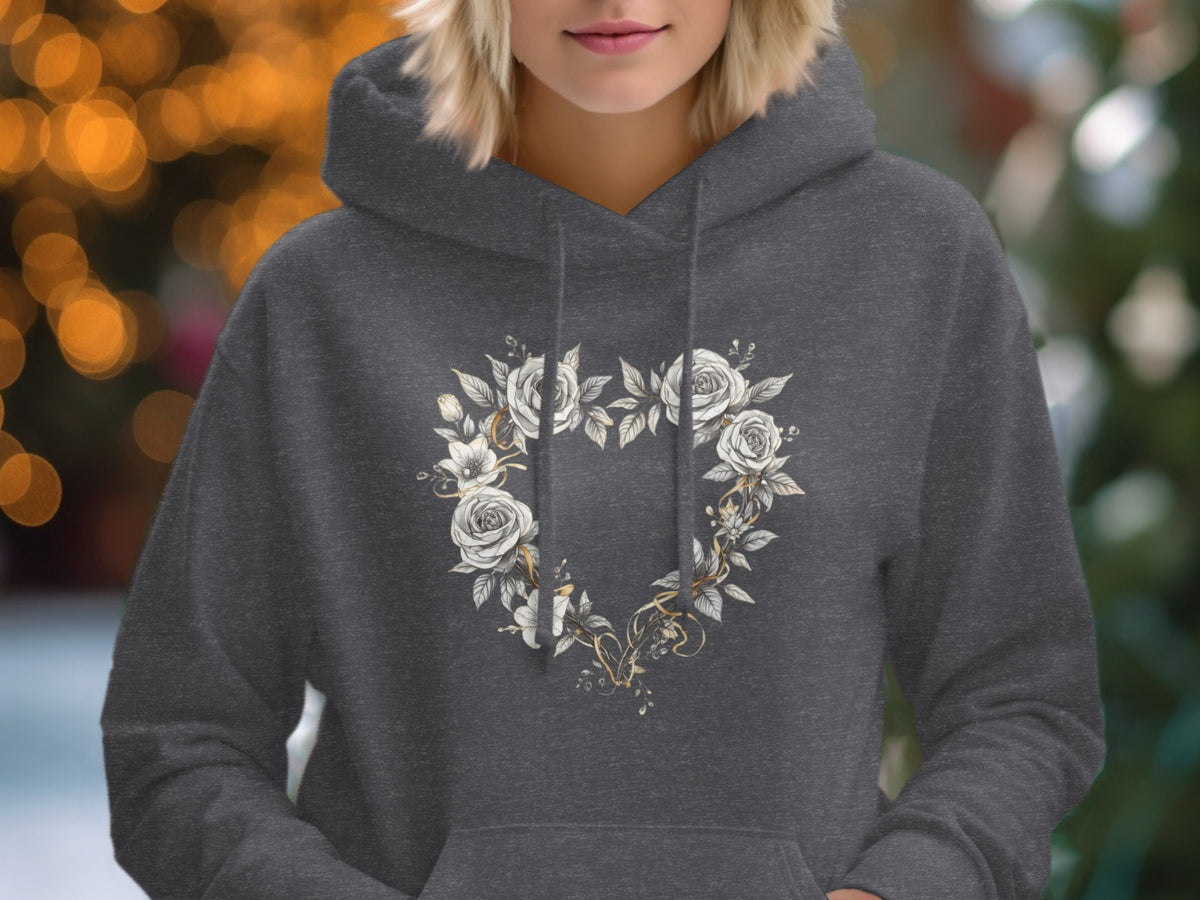 Elegant Hoodie with Floral Heart Graphic Design