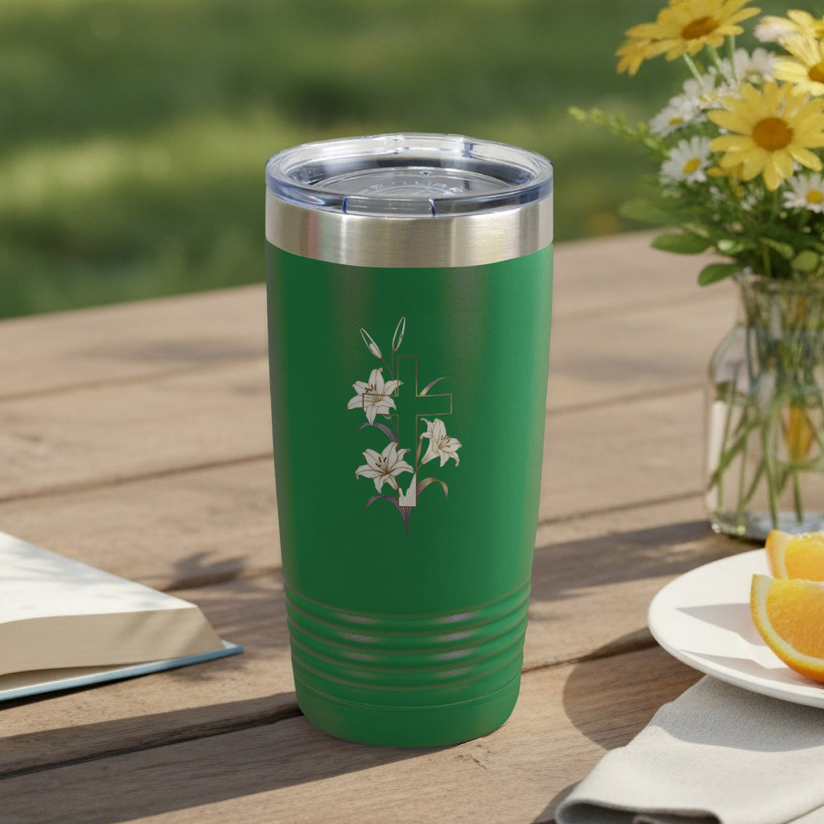 Vibrant Green Lily Cross Design Tumbler product type