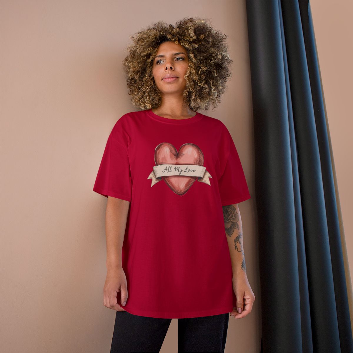 All My Love phrase on a Champion Tee