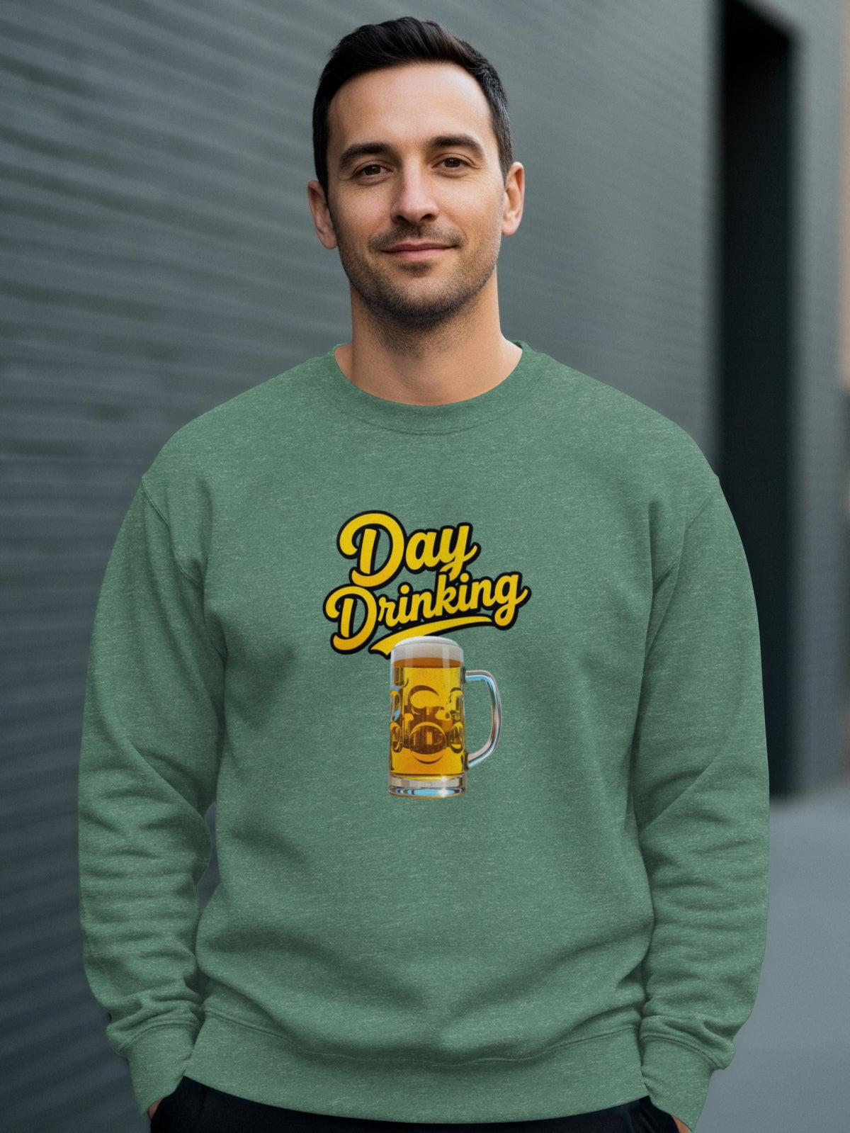 Day Drinking beer mug graphic green sweatshirt product type