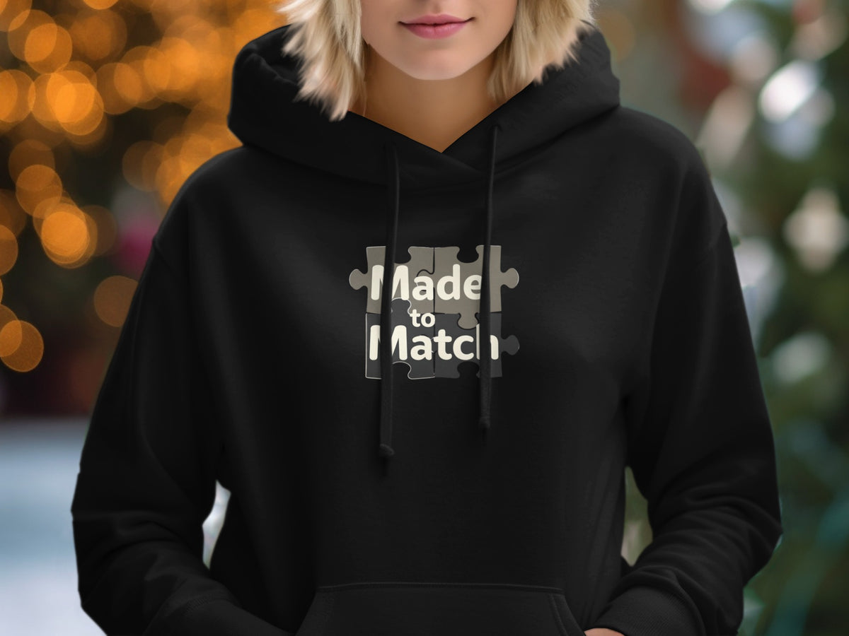 Made to Match Puzzle Piece Graphic Black Hoodie