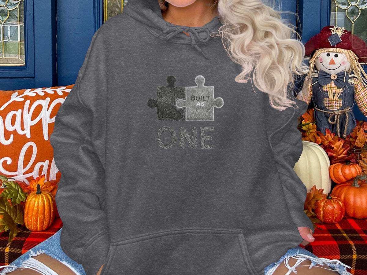 Built As One Puzzle Design Grey Hooded Sweatshirt