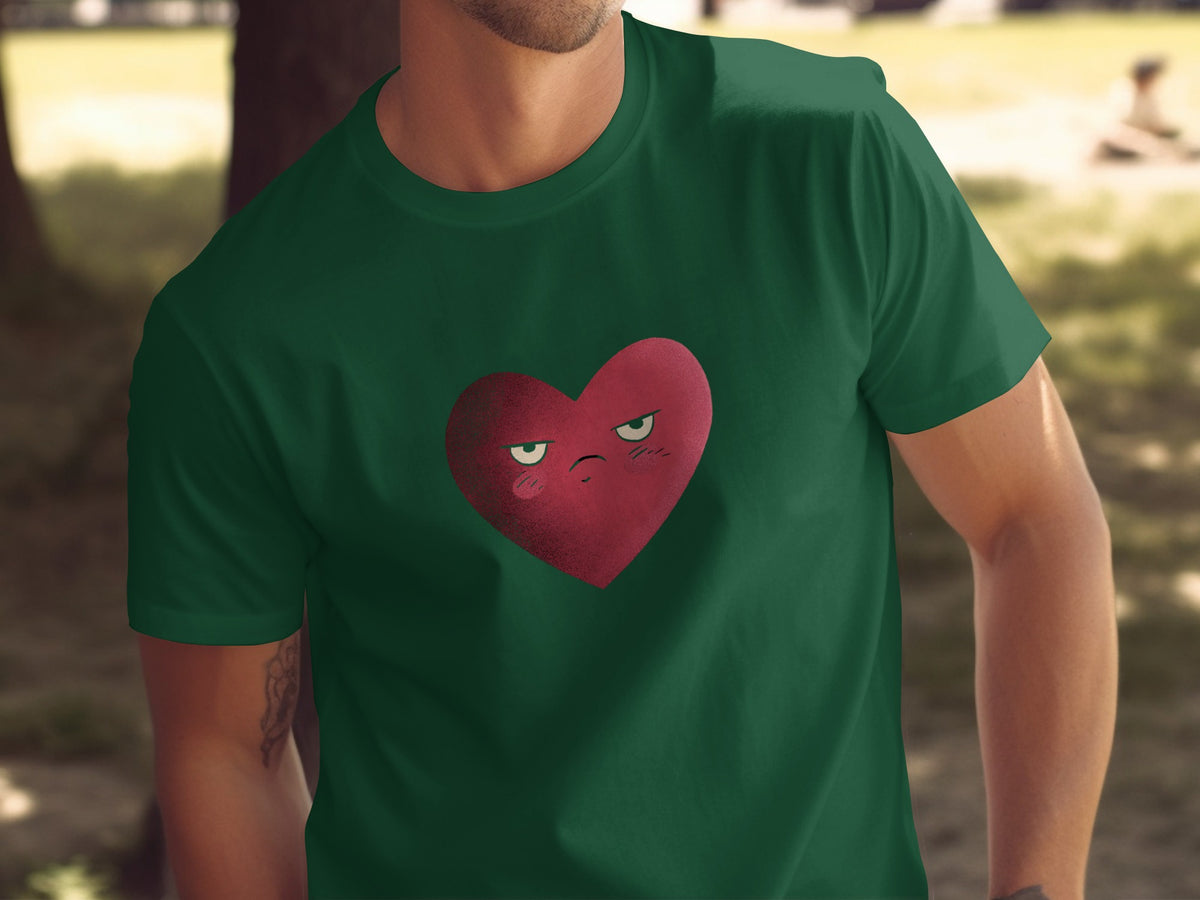 Grumpy Red Heart Graphic Design T-shirt