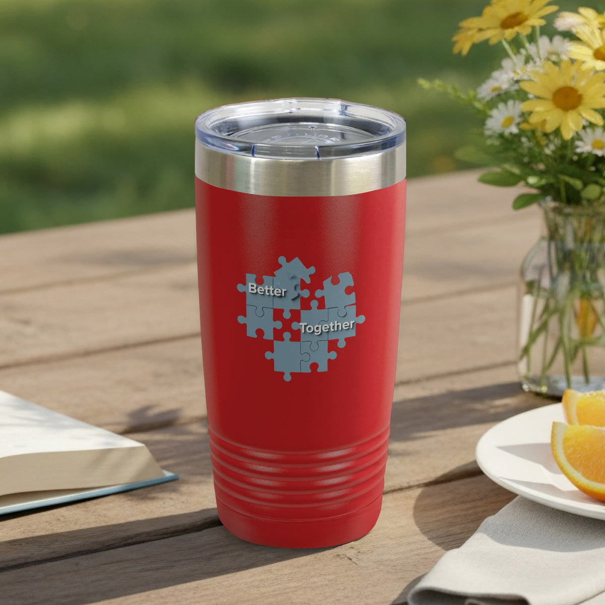 Better Together Puzzle Pieces Red Insulated Tumbler