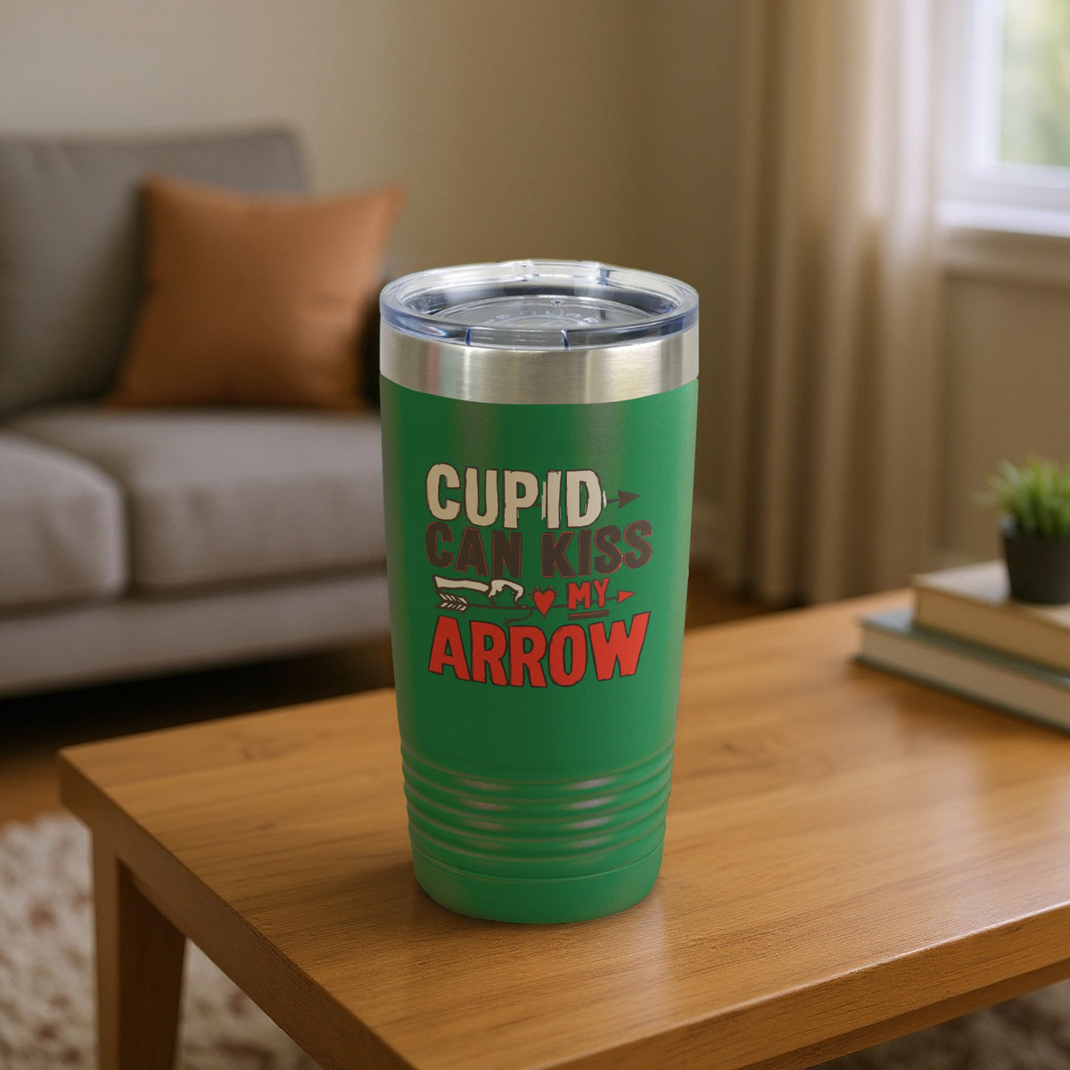 Cupid Can Kiss My Arrow Green Stainless Steel Tumbler