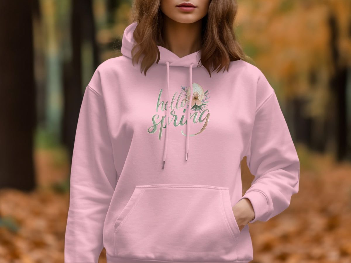 Hello Spring Pink Hoodie with Floral Design