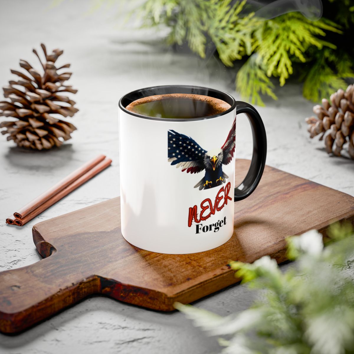 Never Forget Eagle Design Mug with Patriotic Theme