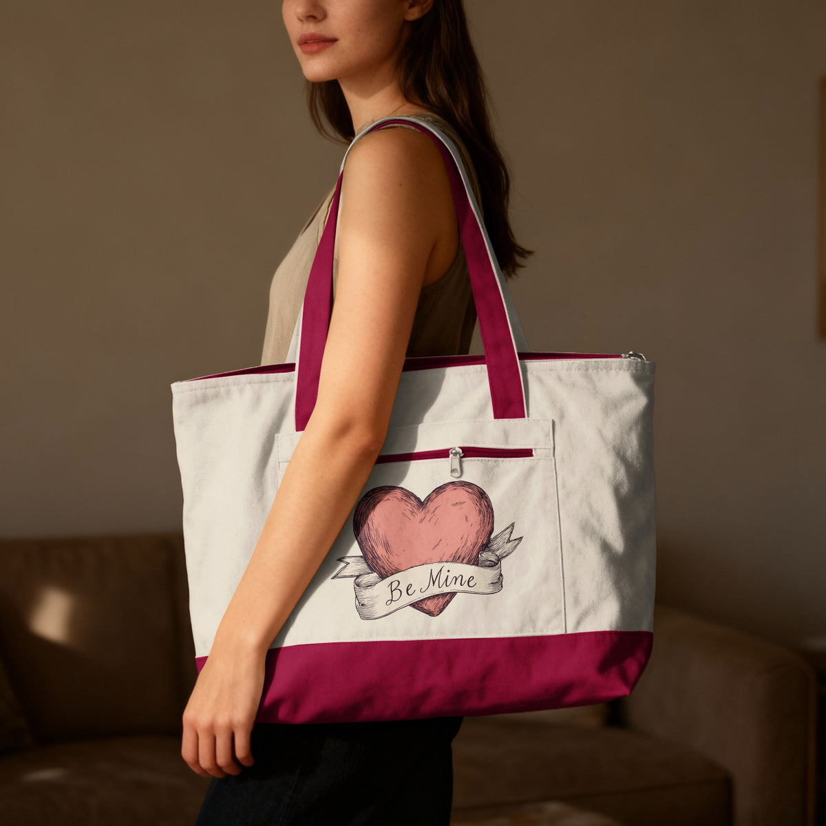 Be Mine Heart Design Large Tote Bag for Everyday Use