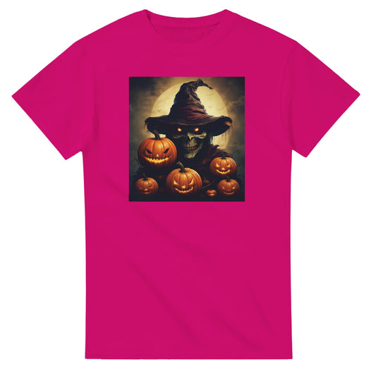 Spooky Skull Wizard & Jack-o'-Lanterns on a Heavyweight T-shirt
