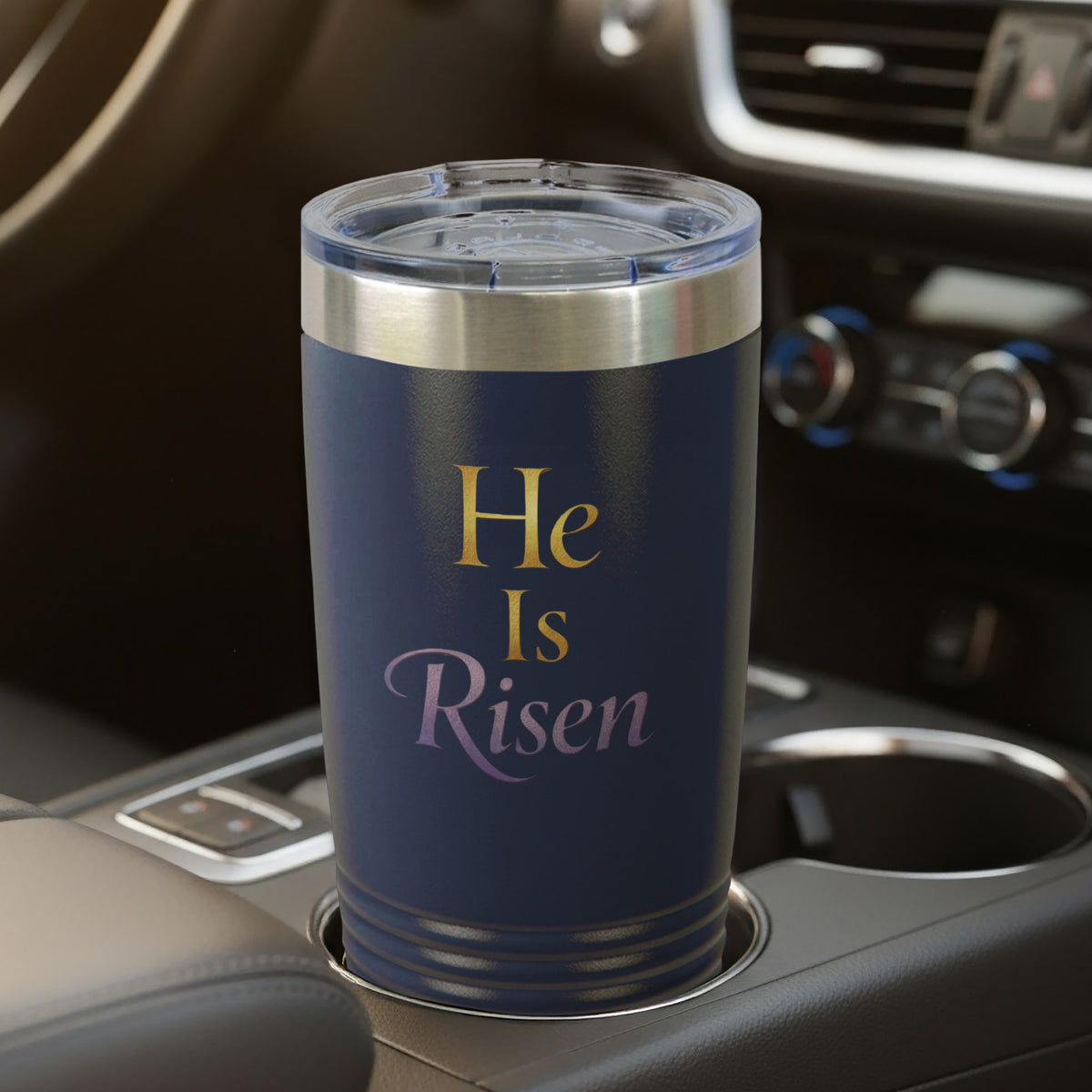 He Is Risen Christian Scripture Blue Tumbler product type