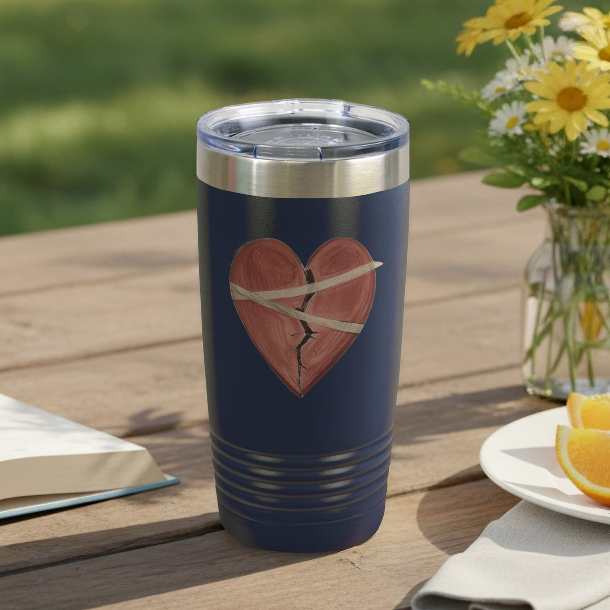 Cracked Heart Design Blue Insulated Tumbler 20 oz