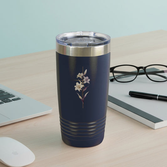 Lily Cross Floral Design Dark Blue Insulated Tumbler product type