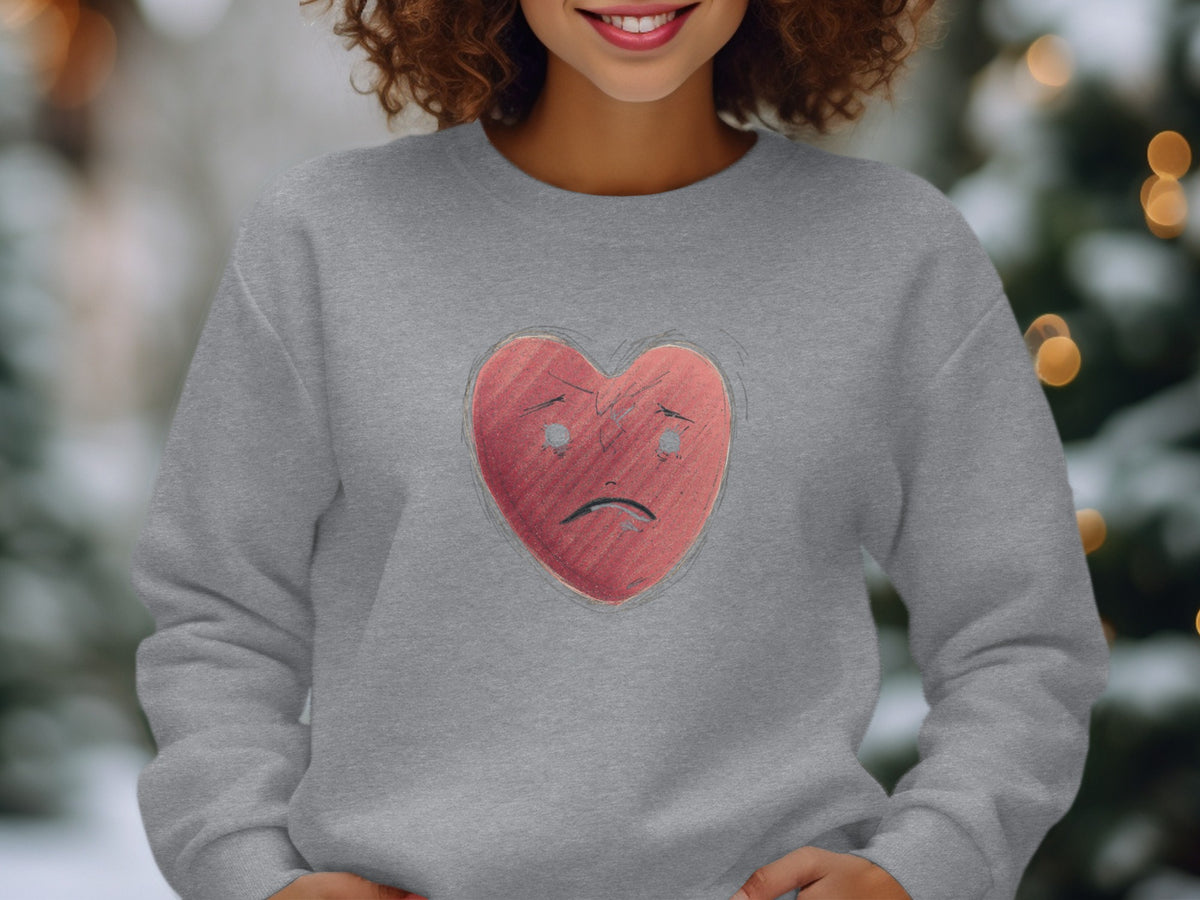 Sad Red Heart Design on Grey Sweatshirt Product
