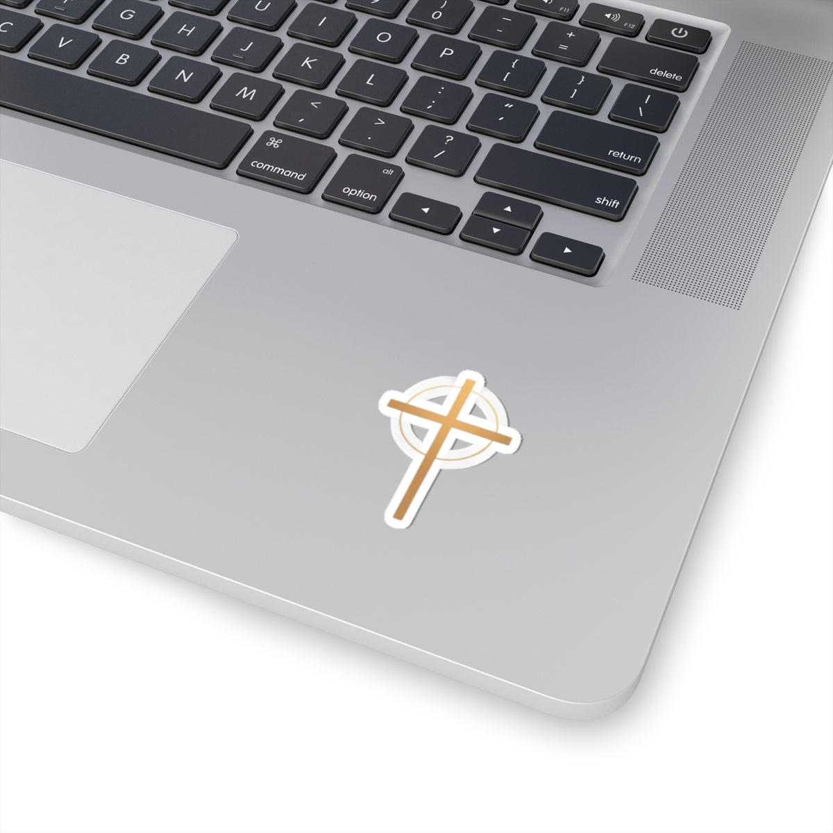Golden Cross Circle Outline Religious Emblem Sticker