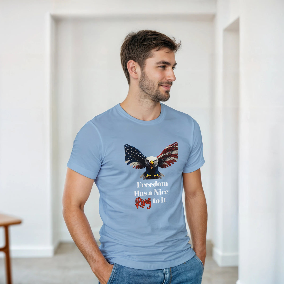 Freedom Has A Nice Ring To It Patriotic Eagle on a Heavyweight T-shirt