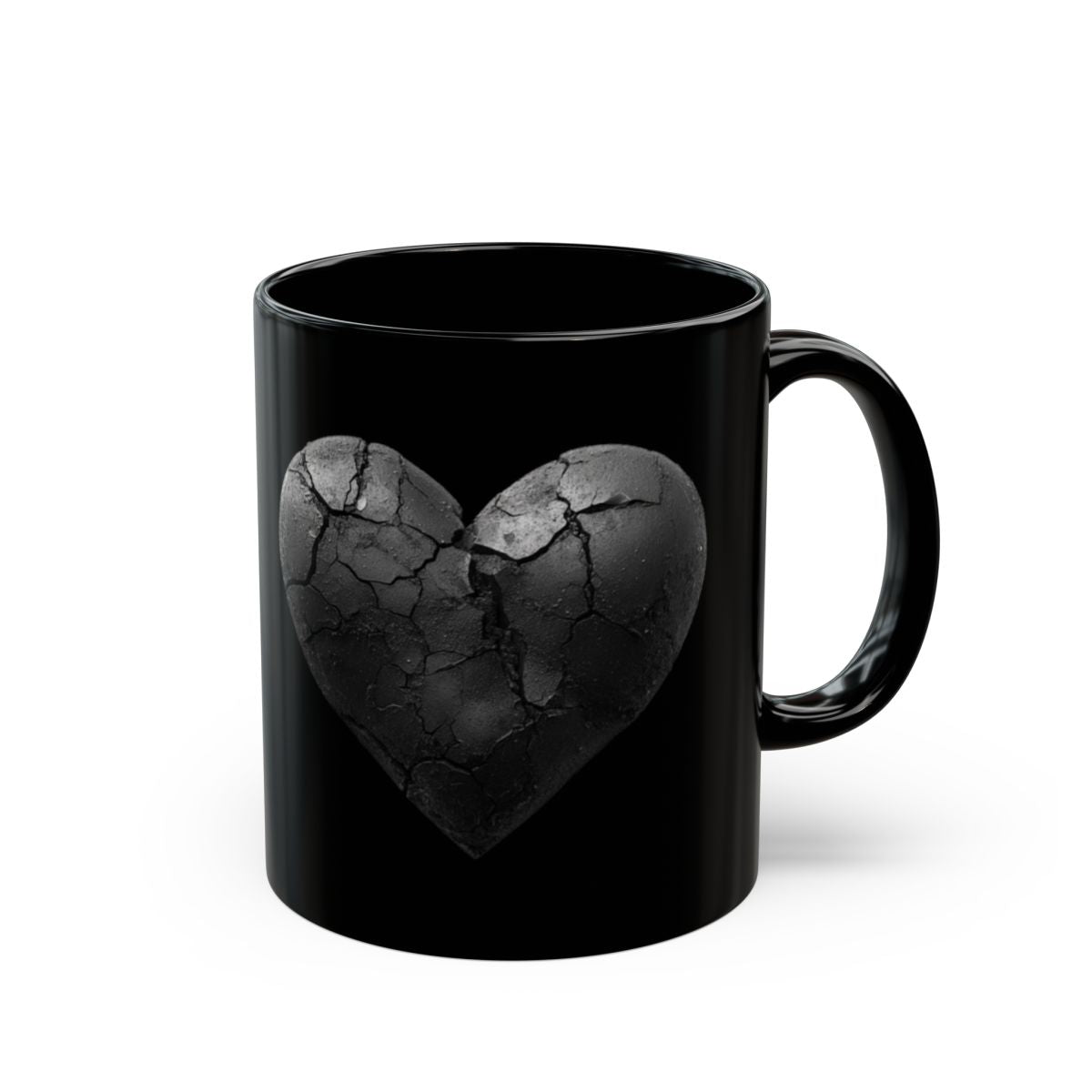Cracked Black Heart Design on Glossy Black Mug Product
